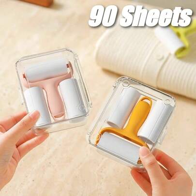 Bộ 90 con lăn mini cầm tay có thể tháo rời, 1 tay cầm + 3 cuộn giấy thay thế, dụng cụ loại bỏ xơ vải nhỏ gọn có thể tái sử dụng, máy cạo xơ vải quần áo.