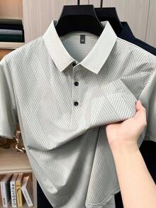 Men's Solid Color Casual Versatile Commuting Short Sleeve Polo Shirt - Beige - View 1