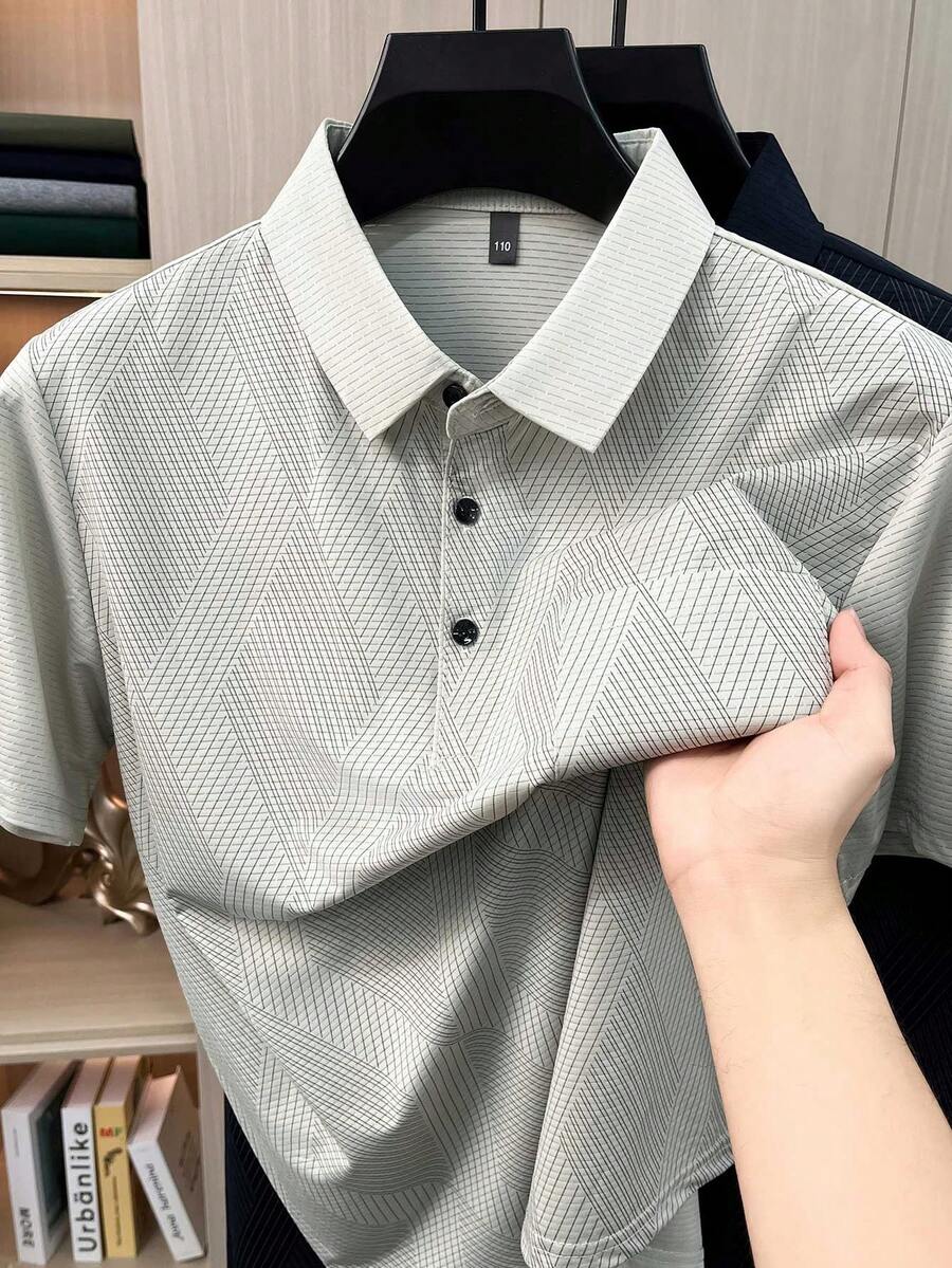 Men's Solid Color Casual Versatile Commuting Short Sleeve Polo Shirt - Beige - View 1