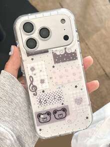 1个韩版ins风闪亮灰色音符星星熊翅膀保护壳，兼容 17 Pro Max、17 Pro、17 Air、17、16、15、14、13、12、11 Pro Max、Plus，全包防摔智能保护套 - 白色 - 查看 1