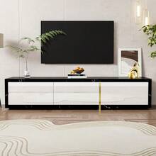 Modern TV Unit With Variable Length (140-260 Cm), Swivel Function, Black Marble Look, High-Gloss Matte White Finish, And Gold Accents. Description: This TV Unit Combines Modern - Black and White - View 4