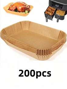 50/100/200pcs Air Fryer Disposable Paper Liners, Rectangular, Kitchen Accessories, Non-Stick Baking Paper, Suitable For Double-Sided Air Fryers, Air Fryer Accessories, Oil-Proof And Waterproof Air Fryer Kitchen Air Fryer Pads, Air Fryer Paper - Multicolor - View 11