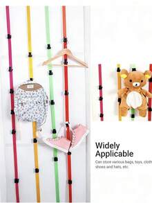 Portaoggetti da parete in nylon con ganci, organizer per cappellini, vestiti, cappelli, accessori, soluzione di stoccaggio pratica per camera da letto, soggiorno, cucina, design compatto e leggero, multifunzionale, scaffalatura regolabile, di alta qualità - Multicolore - Visualizzare 10