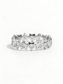 1pc Elegant Vintage Chic Sparkling 925 Silver Cubic Zirconia Star Full Circle Ring Design, Women's Daily, Date, Party Jewelry Gift To Showcase Charm - Silver - View 2