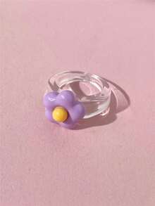 1pc Cute Bohemian Style Floral Resin Ring, Fresh Summer, Y2K Vibe, Vibrant Colors, Unique Design Women's Jewelry, Gift For Friends, Vacation Outfit Accessory - Flower Ring - View 6