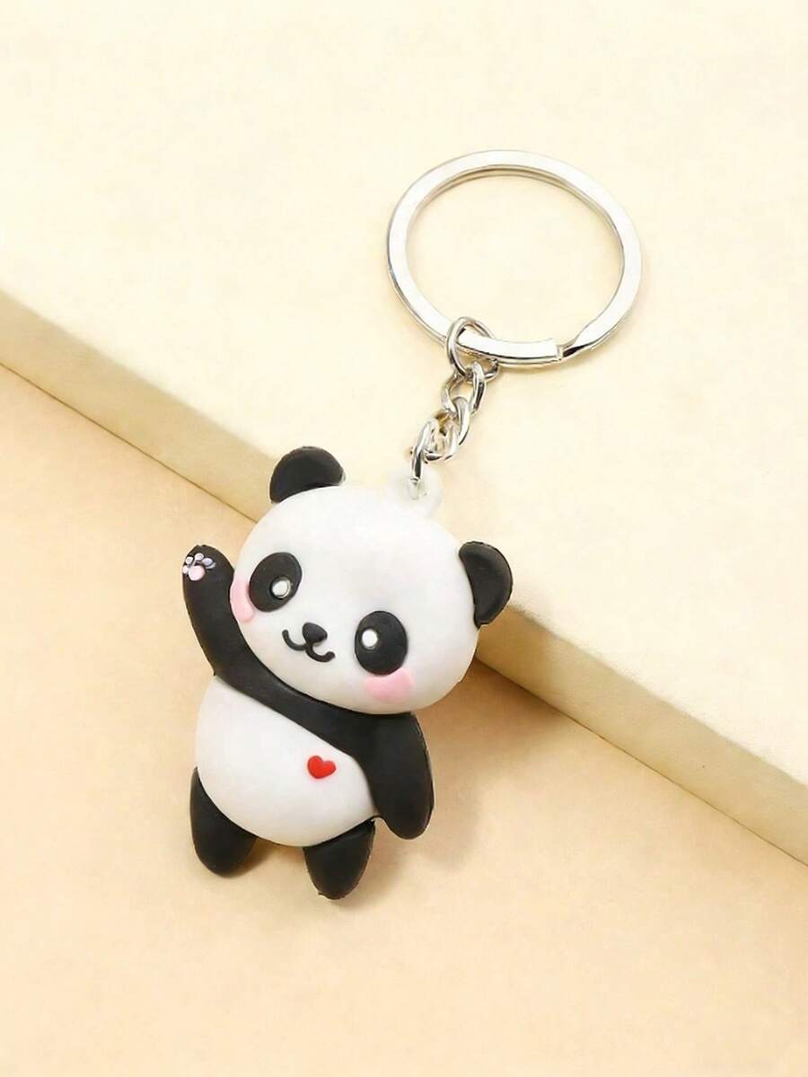 1pc Cute Panda Keychain With Heart Design, Panda Holding Phone Gifts For Mother, Father, Graduation, And Teacher - Multicolor - View 1