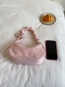 Ruched Drawstring Handbag, New Star Pattern Versatile Shoulder/Underarm Bag For Women - Pink - View 3