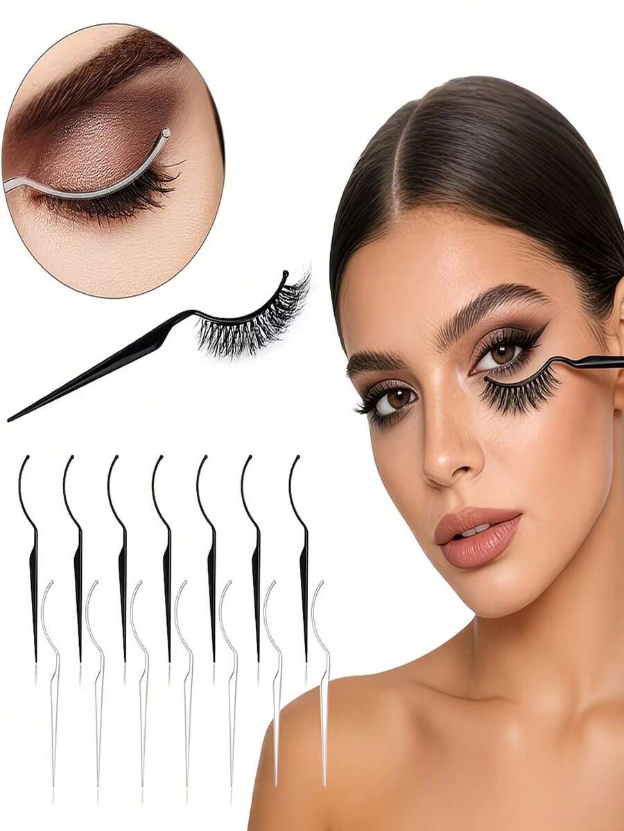 20pcs Eyelash Tester Kit, 10pcs Black + 10pcs White Eyelash Extension Fans, Fake Lash Display Stick, Eyelash Applicator Assist Stand, Suitable For Beauty And Eyelash Makeup Tools - Multicolor - View 1
