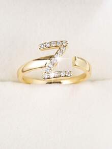 1pc Minimalist Letter Design Cubic Zirconia Inlaid Adjustable Ring For Women - Multicolor - View 39