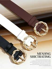 3pcs Set Woven Twist Buckle Versatile Fashion Belts For Women - Multicolor - View 2