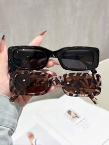 2pcs Women's Plastic Square Frame Fashion Glasses, Oversized Casual Glasses For Beach Vacation & Daily Wear - Multicolor - View 13