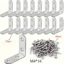 10件套L型不锈钢支架（10个支架+40颗螺丝），3.99 x 3.99厘米，90度角，带螺丝，适用于木制搁板、椅子、桌子 - 20只+80螺絲 - 查看 7