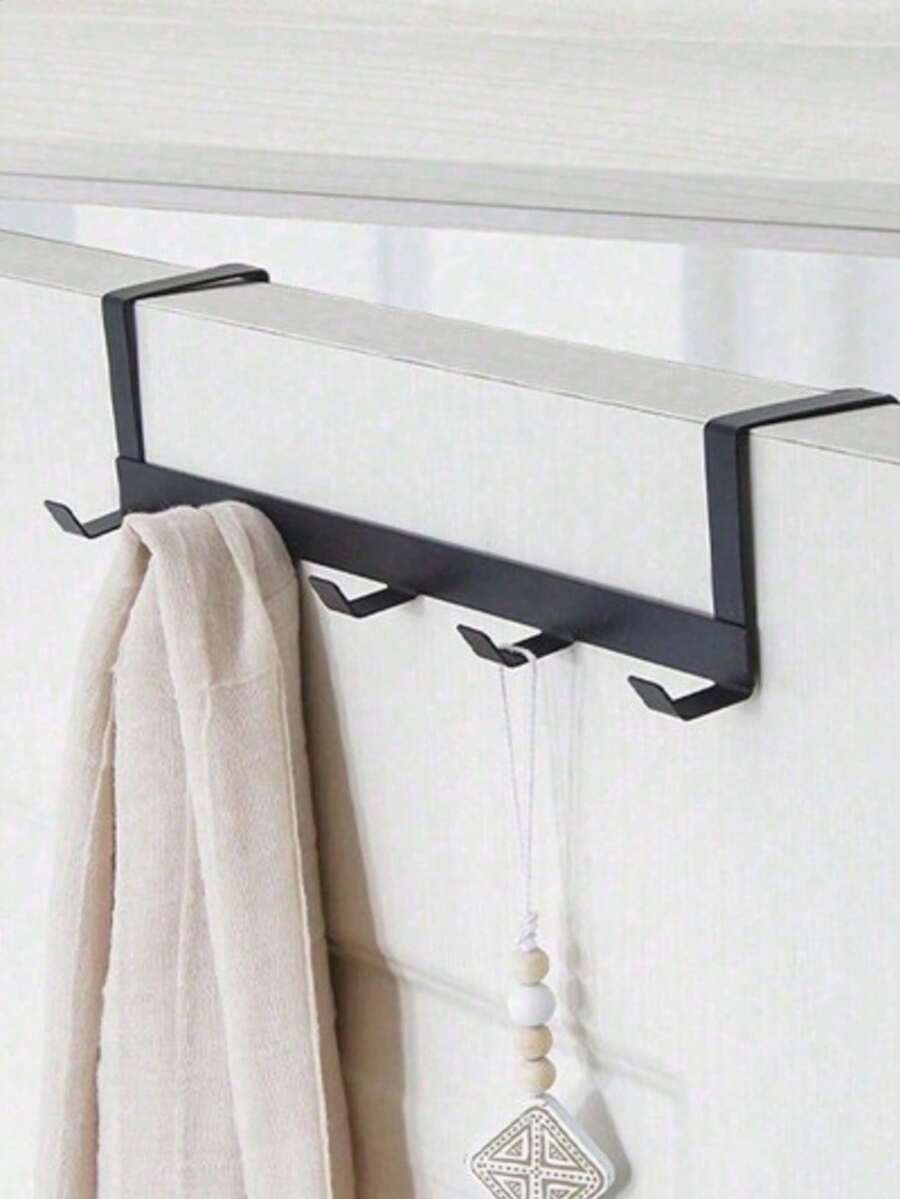 1 Pc Black Iron Over-The-Door Hook, Heavy Duty, 5 Rows No-Drill Organizer For Clothes, Hats And Home Decor, Perfect For Easter, Mother's Day, Graduation And Summer Room Decoration