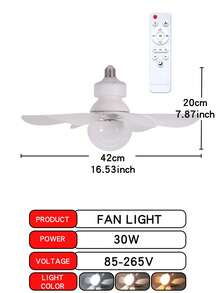 Quạt trần hiện đại 30W có đèn, 3 tốc độ điều chỉnh, điều khiển từ xa, tương thích E27. - Một cỡ - Xem 12