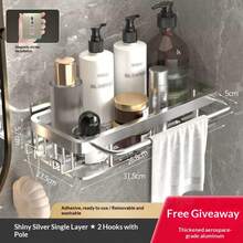 Kệ đựng đồ nhà tắm không cần khoan, kệ nhà tắm bằng hợp kim nhôm, giá treo tường đựng đồ dùng nhà vệ sinh. - Nhiều màu - Xem 12
