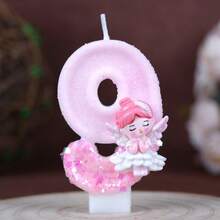 1 vela de aniversário rosa com números de 0 a 9, vela artesanal criativa e brilhante para decoração de bolo de festa de aniversário de menina. - Ver 20