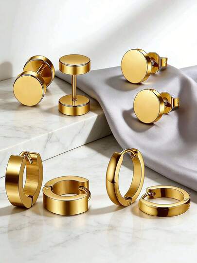 4 Pairs Minimalist Stainless Steel Earring Set, Available In Multiple Colors, Suitable For Daily Wear Or Gatherings, Can Be Given As Gifts To Friends And Family