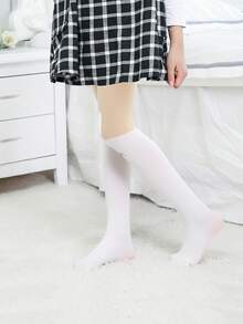 2双女童无脚连裤袜，舞蹈袜，舞蹈裤，白色、肤色、卡其色、杏色、黑色，撞色拼接，多色印花，兔子图案，兔耳朵图案，字母图案，适合春夏穿着，可爱简约，学院风，适合日常穿着，学生/女孩适用，可搭配裙子，返校季必备 - 彩色 - 查看 4