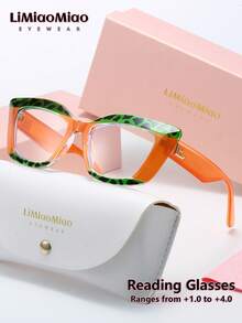 LiMiaoMiao 1pc Unisex Cat Eye Vintage Reading Glasses, Multi-Color, Clear Lens, Computer/Reading Glasses, Magnification +1.0 To +4.0, With Case & Cloth, Suitable As Holiday Gift - Transparent - View 24