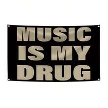 MUSIC IS MY Music Abstract Cartoon Art Design Tapestry Color Wall Hanging Flag For Bedroom Living Room Dorm Halloween Party Decor,Guys Man Cave,Modern Music Art Tapestry Banner Gift - 黑色 - 查看 1