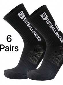 1/3/6双装男士足球袜，加厚毛圈面料，低帮/中帮/高帮可选，防滑，耐穿运动袜 - 黑與白 - 查看 7