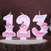 1 vela de aniversário rosa com números de 0 a 9, vela artesanal criativa e brilhante para decoração de bolo de festa de aniversário de menina. - Ver 6