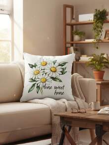4pcs Spring Pillow Covers 17.7x17.7 Inch Daisy Hello Spring Polyester Throw Pillow Covers Home Sweet Home Spring Summer Farmhouse Decorations Green Spring Cushion Covers For Sofa Couch Bed (Pillow Insert Not Include) - Multicolor - View 3