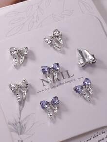 10件套3D立体爱心蝴蝶结美甲装饰品，韩式金属丝带美甲饰品，水钻美甲配件，适合居家美甲和美甲沙龙使用，个性化美甲DIY - 彩色 - 查看 3