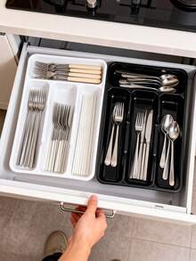1pc Silver Drawer Organizer Box, Suitable For Small Drawers, Kitchen Utensil Organizer Box For Forks And Spoons, Cutlery And Tableware Storage Tray, Japanese Style Cabinet Organizer With Dividers For Chopsticks, Knives And Forks, Plastic Compartment Storage Organizer - Multicolor - View 6