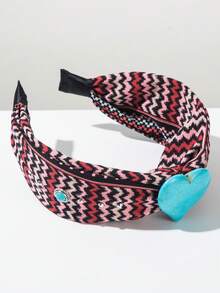 1pc Geometric Pattern Bohemian Style Turquoise Wide Headband, Creative Printed Fabric Headwear, Suitable For Women Beach Holiday Wear - Pastel - View 2