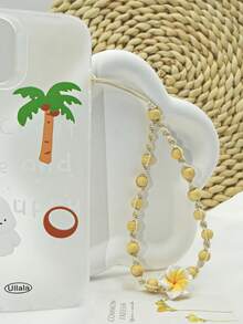 1 pieza Cordón para teléfono con estilo de vacaciones con flor de Plumeria tejida, correa de muñeca bohemia con cuentas anti-pérdida. Debido al ángulo y la ampliación de la fotografía, el tamaño real puede diferir ligeramente de la foto. Decoración de teléfono, accesorios de teléfono, correa de muñeca para smartphone - Multicolor - Ver 5