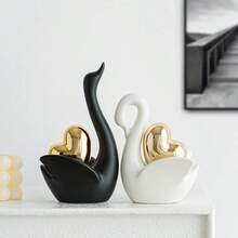 半只心形天鹅摆件，奢华现代家居装饰，适用于玄关、客厅、橱柜 - 独特的艺术陶瓷天鹅雕像，白色创意陶瓷桌面雕塑，婚礼装饰，情人节礼物 - 陶瓷天鵝 - 查看 3