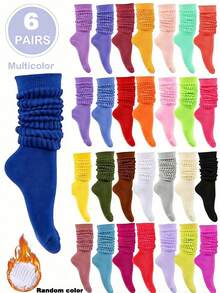 1/3/6/10 Pairs Random Candy Color Women Long Socks, Thin Loose Knit Crew Socks For Spring Summer Autumn, Comfortable Breathable Versatile, Suitable For Hiking, Back To School, Halloween, Christmas And Other Occasions, Warm And Cozy - Multicolor - View 22