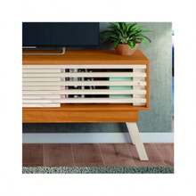 Mueble Rack para TV hasta 65" Estilo Moderno Color Cinamomo/Blanco Material MDP Diseño Compacto con Puertas Correderas - Freijo - Ver 4