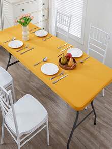 TIANWOWO 1 pièce Nappe de table élastique de couleur unie, convient pour le pique-nique et les rassemblements, nappe de table carrée - Jaune citron - Voir 5