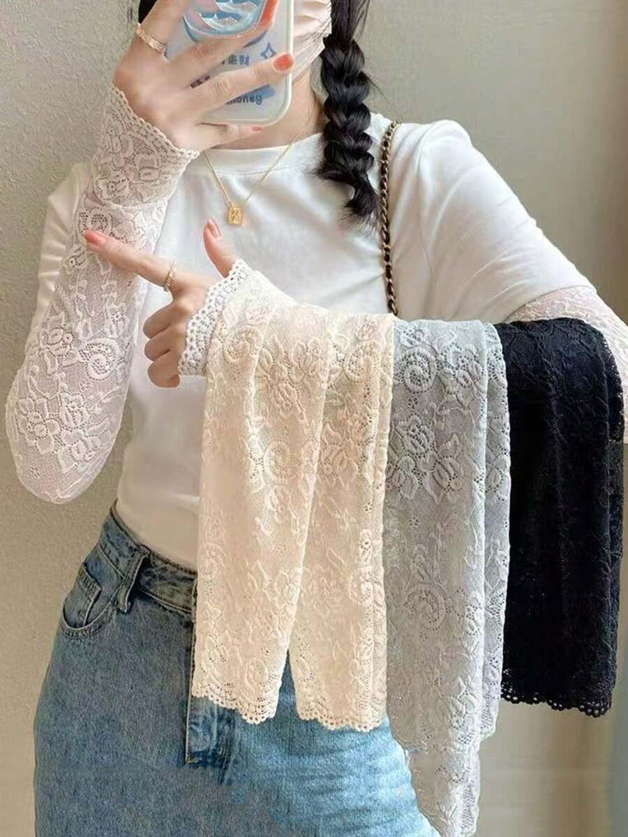 New Summer Women's Sun Protection Gloves With Ice Silk Lace Trim, Ruffle Cuff, Arm Sleeve, Driving Sleeve, Long Sleeve And Decorative Cuff Design - Multicolor - View 1