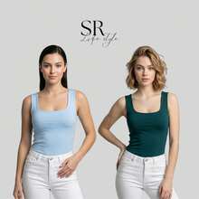 Set Of 2 Women's Premium Square Neck Tank Tops For Summer Fashion - 淺藍色/綠色 - 查看 2