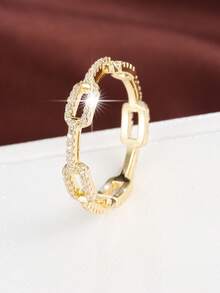 1 pièce Bague exquise pour femme avec design de chaîne et incrustation de zircone cubique - Multicolore - Voir 15