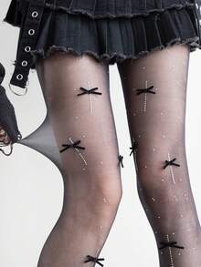 Ultra-Thin Anti-Snag Butterfly Rhinestone Stockings, High Elasticity Slimming Pantyhose, Sexy Black Tights For Daily Commute - Black - View 1