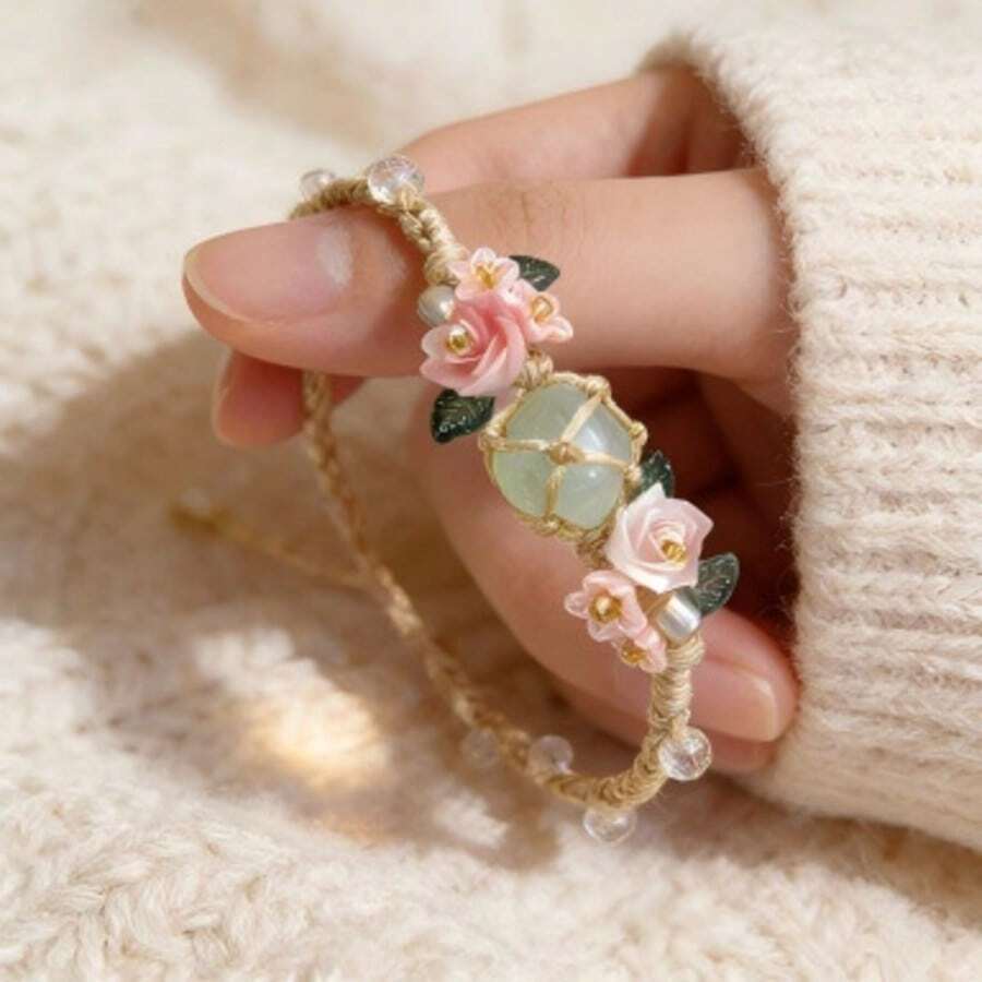 1件手工花卉水晶石手链,复古乡村风格,可调节,适合春夏日常佩戴、派对、度假、情人节礼物、约会等场合,尽显高端质感。 - 多色 - 查看 1