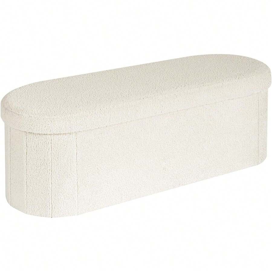 PINPLUS Pouf con Vano Portaoggetti, Sgabello Imbottito Pieghevole in Tessuto Bouclé, con Scomparto Portaoggetti per Camera da Letto, Soggiorno, Ingresso, 110x38x38cm, Grigio - Bianca - Visualizzare 1