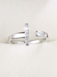 1pc Minimalist Letter Design Cubic Zirconia Inlaid Adjustable Ring For Women - Multicolor - View 34