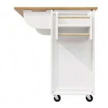 Kitchen Island Unit Measuring 120 X 73 (45) X 92 Cm, Kitchen Cabinet, Kitchen Trolley And Folding Worktop With Towel Rack, Spice Rack, Door Shelf, Bottle Rack And Adjustable Shelves, White/Black - 白色 - 查看 9