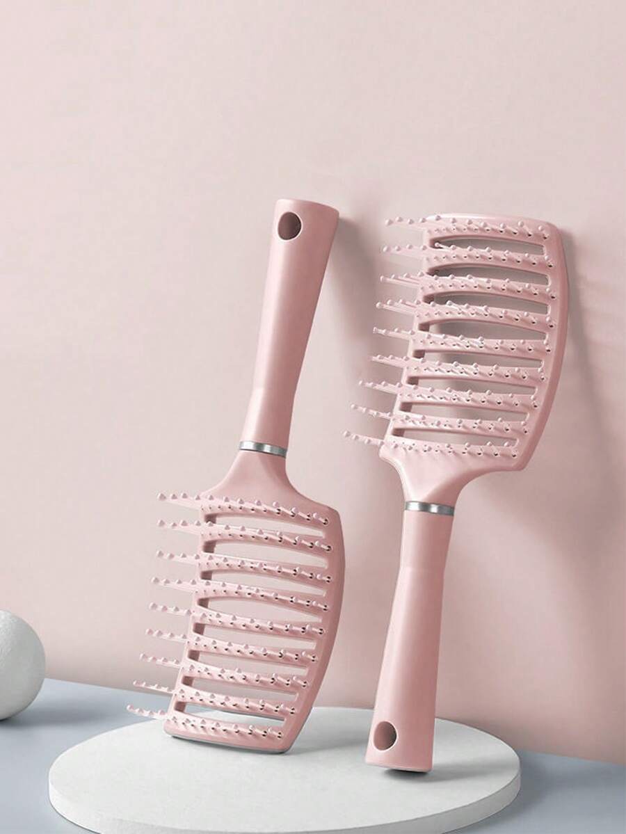 1/2pcs Pink Large Tooth Comb, Hair Curling Brush, Backcombing Volumizing Styling Tool, Air Cushion Massage Brush, Anti-Hair Loss, Suitable For All Hair Types, Long Thick Curly Natural Hair - Multicolor - View 1