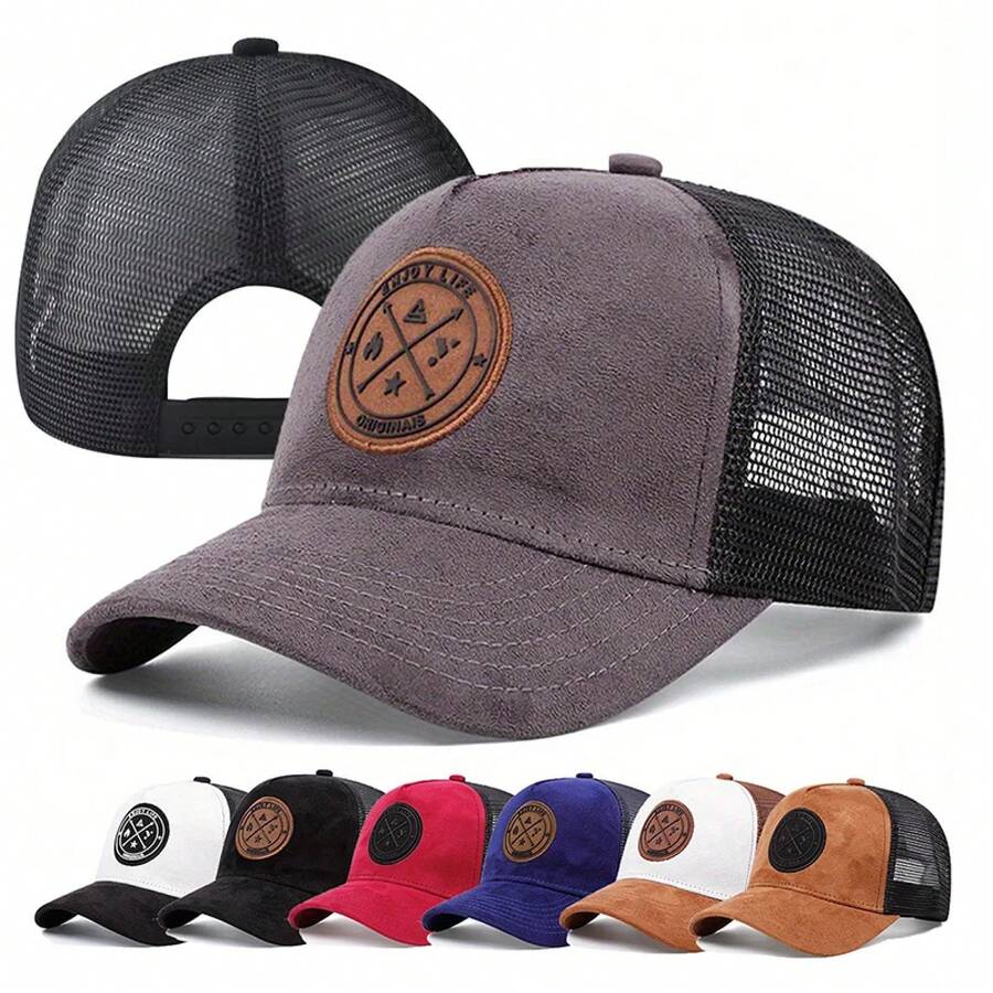 Gorra de béisbol de malla de verano para hombres y mujeres, gorra con parche de letras ENJOY LIFE, gorras de camionero de Hop de calle Unisex transpirables informales - Camuflaje naranja - Ver 1