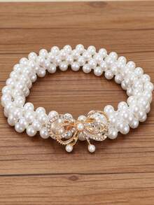Thin Faux Faux Pearl Belt Girl's Elastic Elegant Waist Belt Decorative Dress Belts Waist Party Accessories - Multicolor - View 13