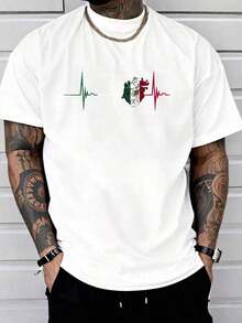 100% Cotton Heart Of Mexico Mexican Flag Heartbeat EKG Pulse Mexican Pride Graphic T-Shirt For Women And Men - 白色 - 查看 1