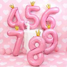 14pcs Pink Fabric Printed "Happy Birthday" Banner And 40-Inch Pink Number Foil Balloon, Suitable For Birthday Party Supplies, Christening Decorations, Shower, Birthday Balloons, Birthday Accessories, Pink Princess Theme Party, Anniversary Celebration - Pink Birthday Balloons - View 5