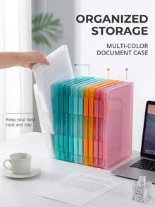 1/2/3 piezas Caja de almacenamiento de archivos A4, Caja organizadora de archivos de plástico transparente, Estuche protector portátil para el hogar/oficina, Caja de almacenamiento multifuncional para el escritorio, Caja de almacenamiento de archivos tamaño A4, Caja de archivos delgada, Caja de almacenamiento multifuncional, Organizador de papelería de escritorio - Multicolor - Ver 3