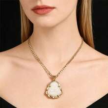 1pc 14K Gold Plated Buddha Pendant Necklace, Unisex, 3mm Flat Figaro Chain Necklace - 佛 - 查看 8